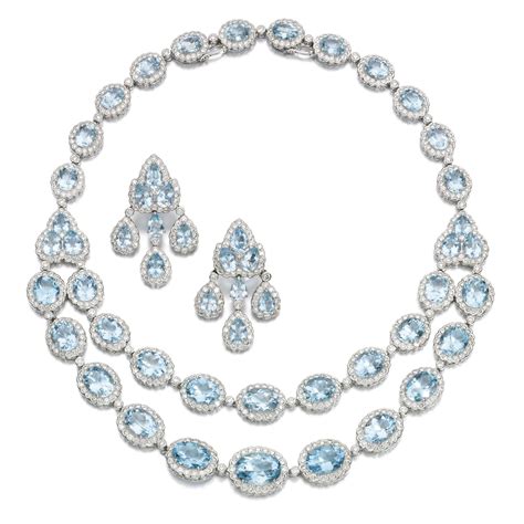 Aquamarine And Diamond Demi Parure Comprising A Necklace The Front