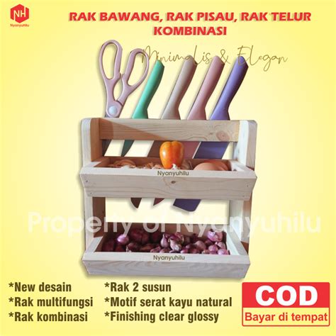 Rak Pisau Kombinasi Tempat Bawang 2 Susun Kayu Jati Belanda Lazada