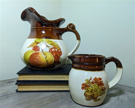 Vintage Mccoy Fruit Festival Pitchers Large And Small 1974 Etsy