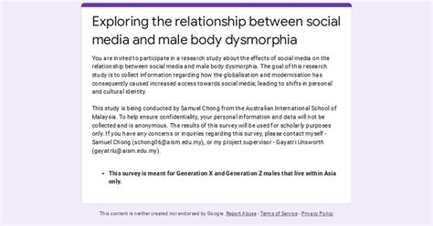 Male body dysmorphia and social media (18+) : r/takemysurvey