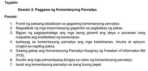 Gawain 3 Paggawa Ng Komentaryong Panradyo Brainlyph