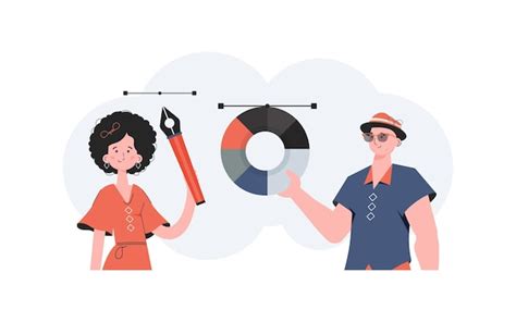 Premium Vector A Man And A Woman Stand Waistdeep With A Pen Tool In