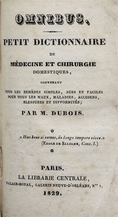 Omnibus Petit Dictionnaire De M Decine Et Chirurgie Domestiques Le