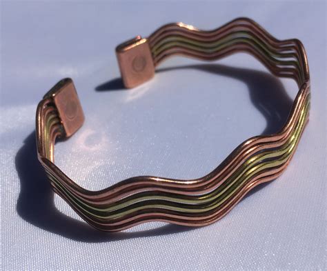 Magnetic Solid Pure Copper Wide Copper And Brass Wave Bracelet CCB