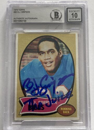 Oj Simpson Signed Topps Rookie Card Beckett Autograph The