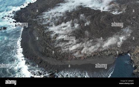 La Palma Volcano Eruption, 2021. Outcomes of lava floods. Drone view ...