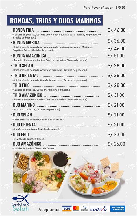 Carta Del Restaurante Cevicher A Selah Lima Av Alfonso Ugarte