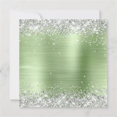 Faux Sparkly Silver Glitter Mint Brushed Foil Invitation Zazzle