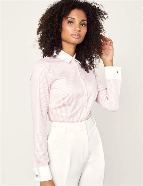 Women S Light Pink White Bengal Stripe Fitted Executive Shirt