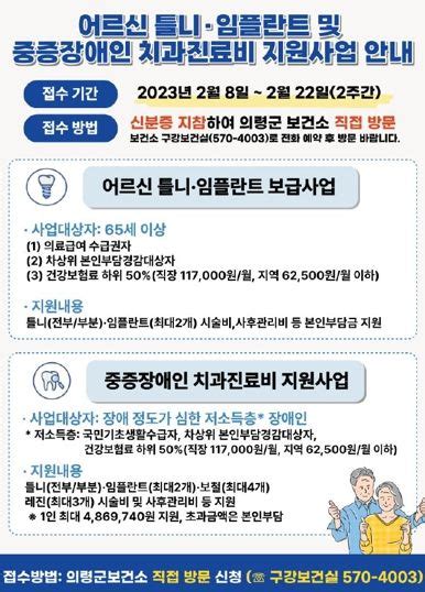 의령군 어르신 틀니·임플란트 및 중증장애인치과진료비 지원사업 실시