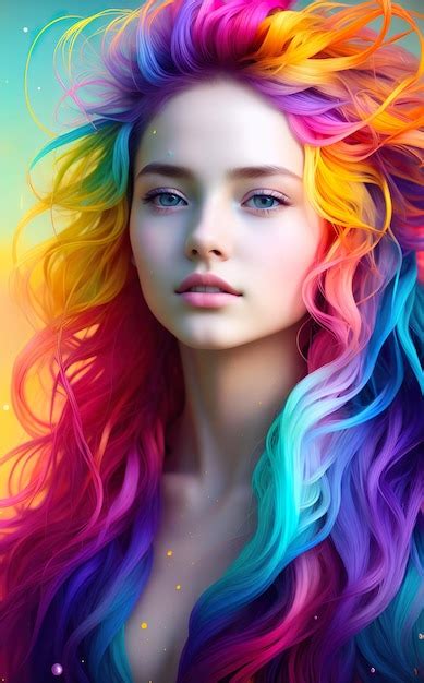 Premium Photo A Girl With A Rainbow Hair