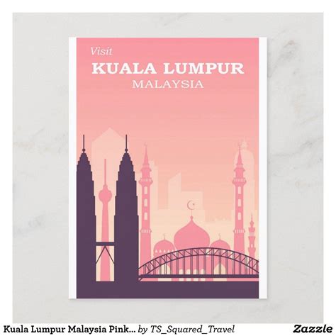 Kuala Lumpur Malaysia Pink Vintage Travel Poster Postcard Zazzle In