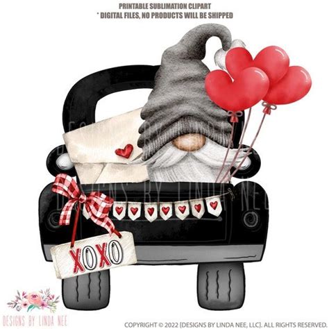 Valentine Png Gnome Valentine Pickup Truck Aquarel Clipart Cute