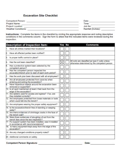 Free Excavation Checklist Samples Safety Inspection Daily