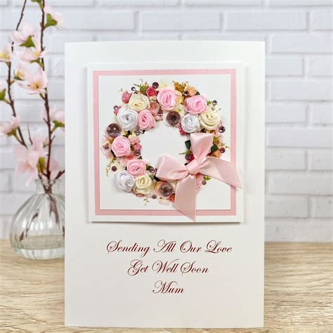 Luxury Handmade Get Well Card Floral Wreath Handmade Cards Pink Posh