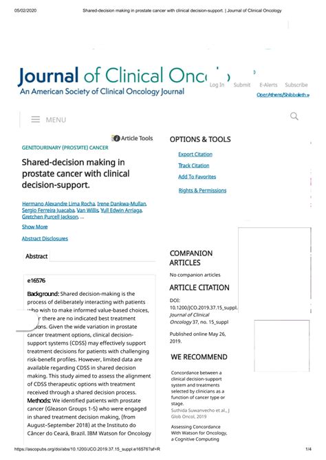 Pdf Shared Decision Making In Prostate Cancer With Clinical Decision Support