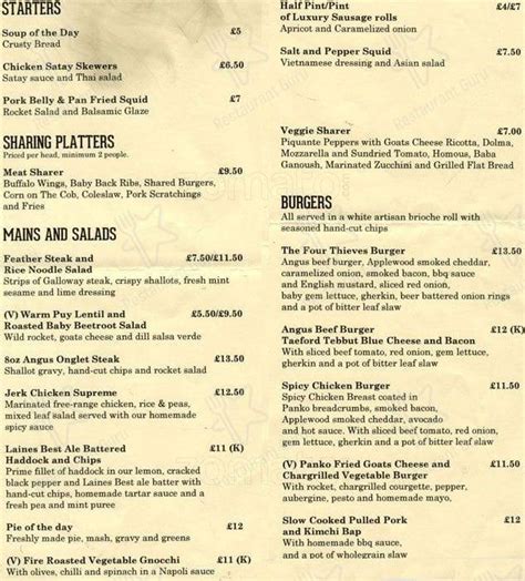 Menu At The Four Thieves Pub And Bar London 51 Lavender Gardens