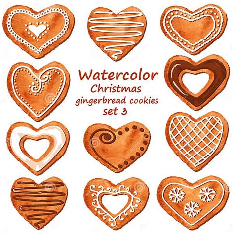 Watercolor Heart Gingerbread Cookies Stock Vector Illustration Of Christmas Candy 47612808