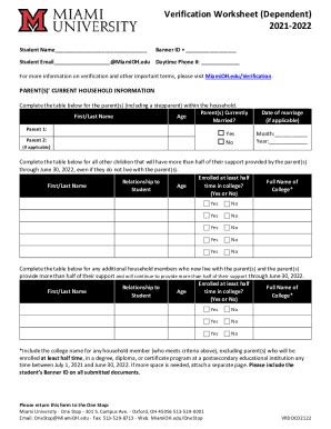 Fillable Online Verification Worksheet Independent 2021 2022