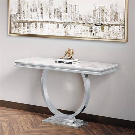 Amazon SSLine Modern White Faux Marble Console Table Luxury