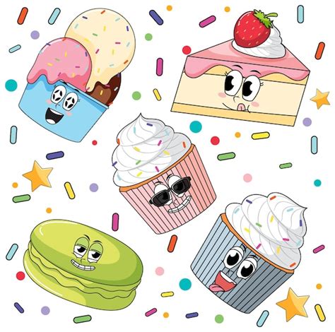 Free Vector Sweet Dessert Cartoon Seamless Pattern