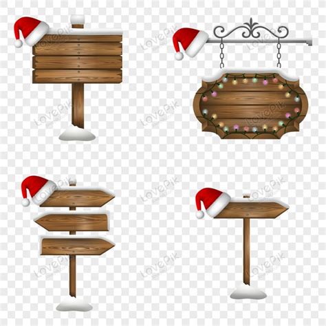 Christmas Wooden Sign With Santa Claus Hat And Snow Christmas Wooden