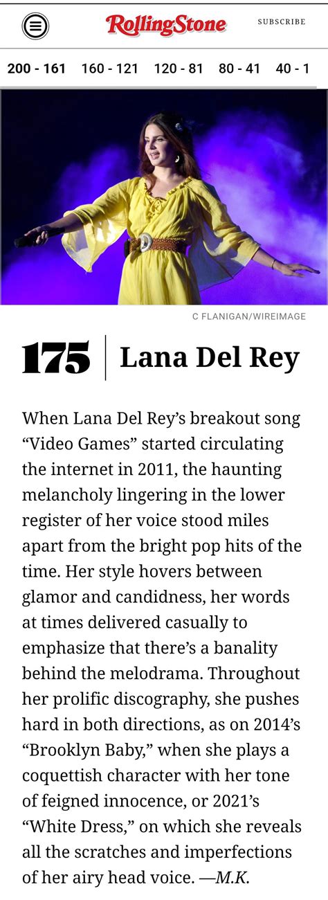 Lana Is At 175 In 200 Best Singers Of All Time List By Rollingstone