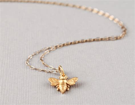 Little Gold Bee Necklace Bumble Bee Honeybee 14k Gold Bee