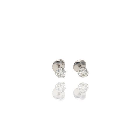 BOUCLES D OREILLES OR BLANC 750 DIAMANT 1 CARAT