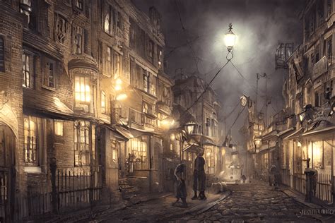 8k Beautiful Realistic Style Victorian Town At Night Dark Alleyway · Creative Fabrica