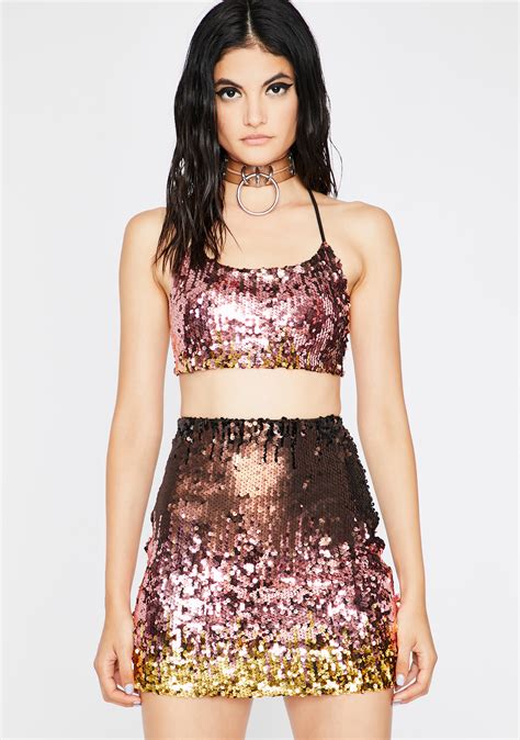 Sequin Mini Skirt Crop Top Set Dolls Kill