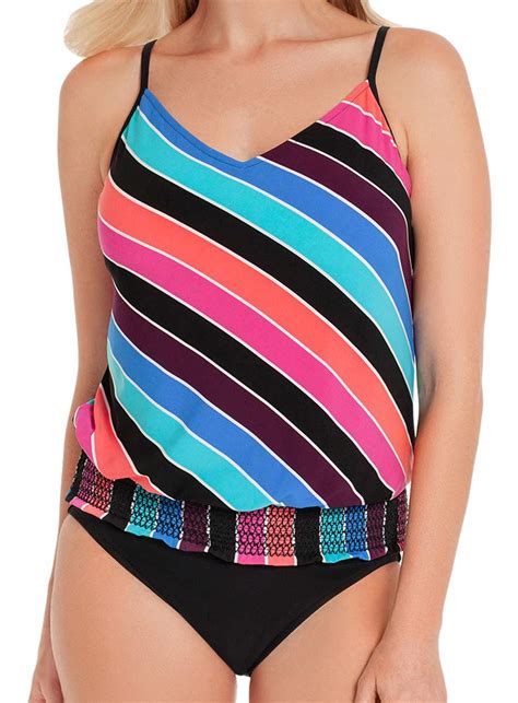 Magicsuit Womens Swimwear Prism Justina Blouson Smocked Hem Tankini Bathing Suit Top