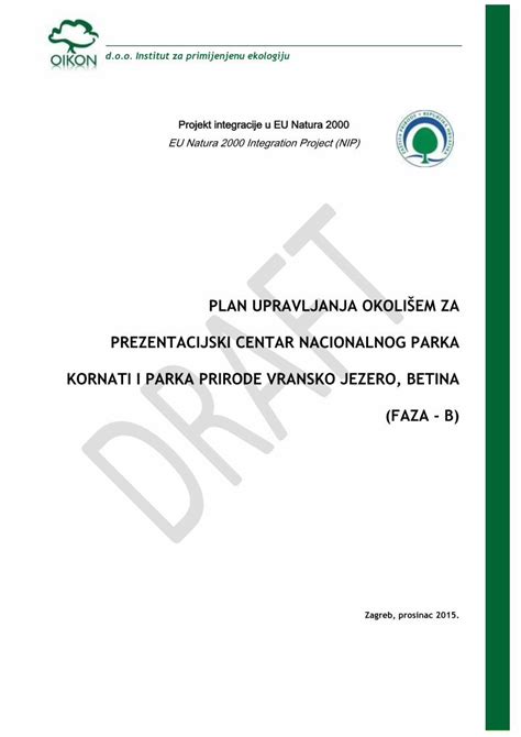 PDF PLAN UPRAVLJANJA OKOLIŠEM ZA PREZENTACIJSKI CENTAR 2016 03 30