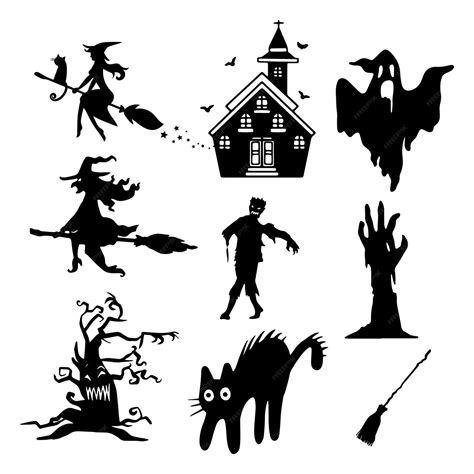 Premium Vector Happy Halloween Vector Design Element Set Isolated Halloween Silhouette Vector