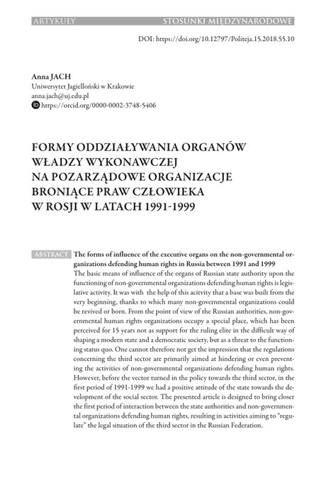 Pdf Formy Oddzia Ywaniaorgan W W Adzy Wykonawczej Na Pozarz Dowe