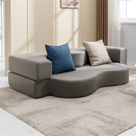 Balus Convertible Futon Sofa Bed Full Size Foldable Floor Sleeper Light Grey