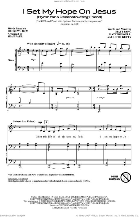 I Set My Hope On Jesus Hymn For A Deconstructing Friend Sheet Music