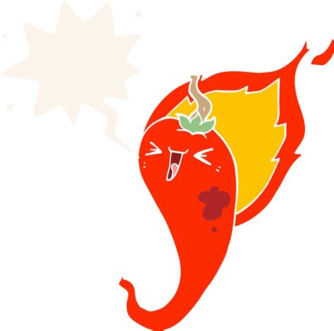 Cartoon Flaming Hot Chili Pepper And Speech Bubble In Retro Style Vector Art At Vecteezy
