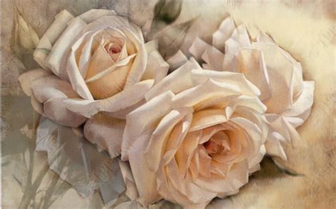 3D Rose Wallpaper Wall MuralOil Painting Style Rose Wall Etsy