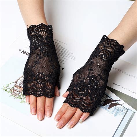 2pairs Women Lace Gloves Tea Party Short Fingerless For Bridal Elegant