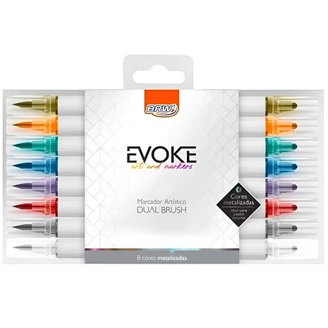 Caneta Marcador Artístico Brw Evoke Dual Brush 8 Cores Metalizadas