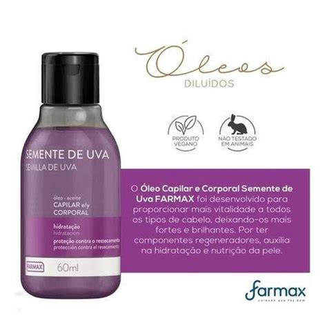 Óleo Semente De Uva Capilar E Corporal Farmax 60Ml no Shoptime