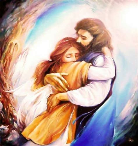 Jesus Hugging Girl With Comfort Touching Prophetic Art Jesus Art Jesus Painting Jesus