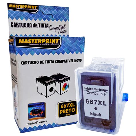 Cartucho de Tinta Preto Masterprint Compatível HP 667xl 667 Mundoware