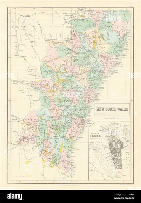 New South Wales showing gold rush districts. Inset Sydney city plan ...