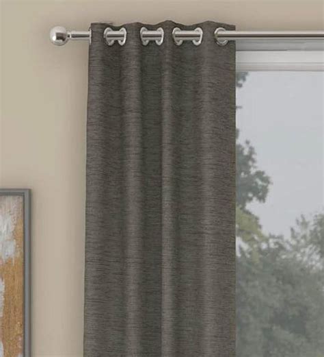 Buy Grey Polyester Solid Ft Blackout Eyelet Window Curtains At