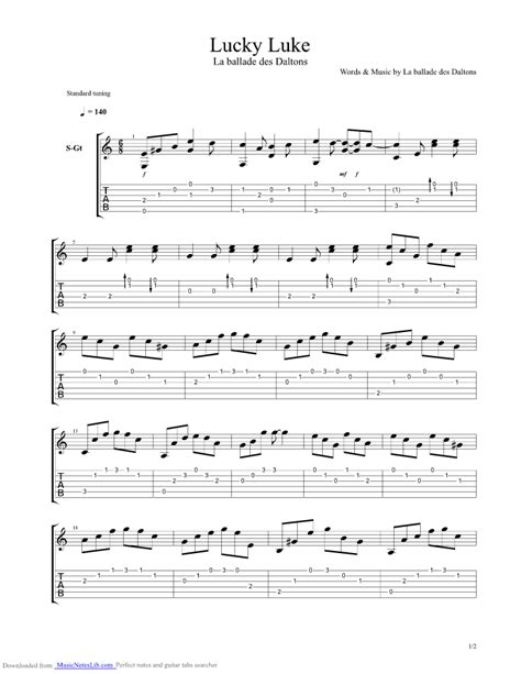 La Ballade Des Daltons Guitar Pro Tab By Lucky Luke Musicnoteslib