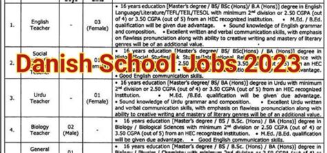 Punjab Danish Schools Mianwali Campus Teaching Jobs 2023