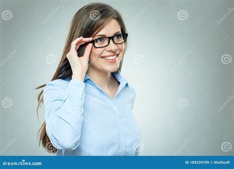 Smiling Woman Wearing Glasses Isolated Portrait Stock Image Image Of