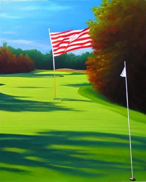 Oil Painting Of Golf Course Flag Oil Painting Stable Diffusion